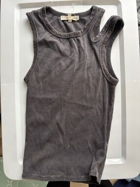 Gilded Intent Gray Stud-Trim Ribbed Tank